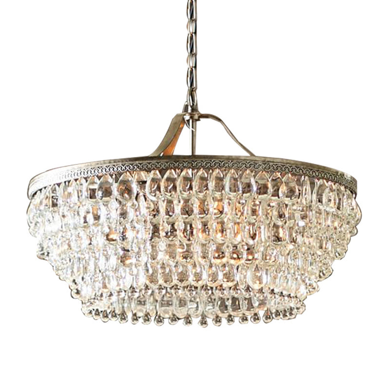Basket Dining Room Chandelier Pendant Light Traditional Clear Teardrop Crystal 4 Heads Ceiling Chandelier