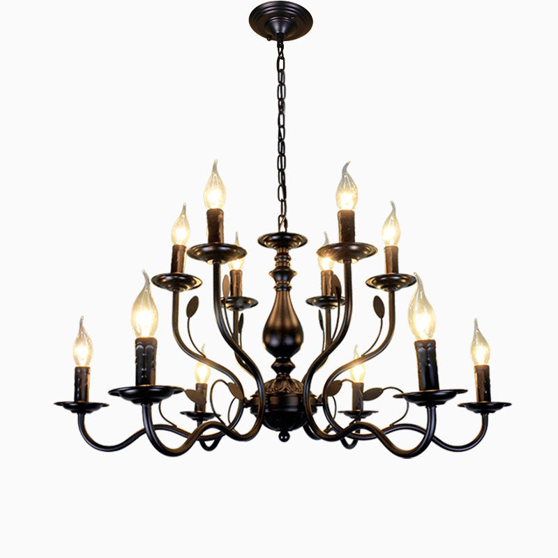 Lámpara de candelabro de araña vintage de 12 luces de 12 luces Lámpara colgante grande con una cadena de suspensión ajustable de 13.7 "
