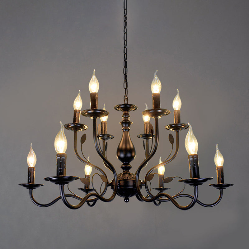 Lámpara de candelabro de araña vintage de 12 luces de 12 luces Lámpara colgante grande con una cadena de suspensión ajustable de 13.7 "