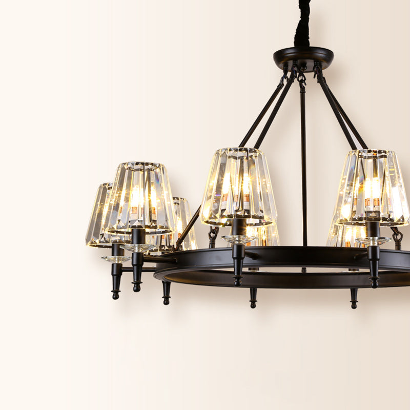 Traditional Style Crystal Chandelier Light Iron Vintage Suspension Lighting Fixture in Black for Living Room