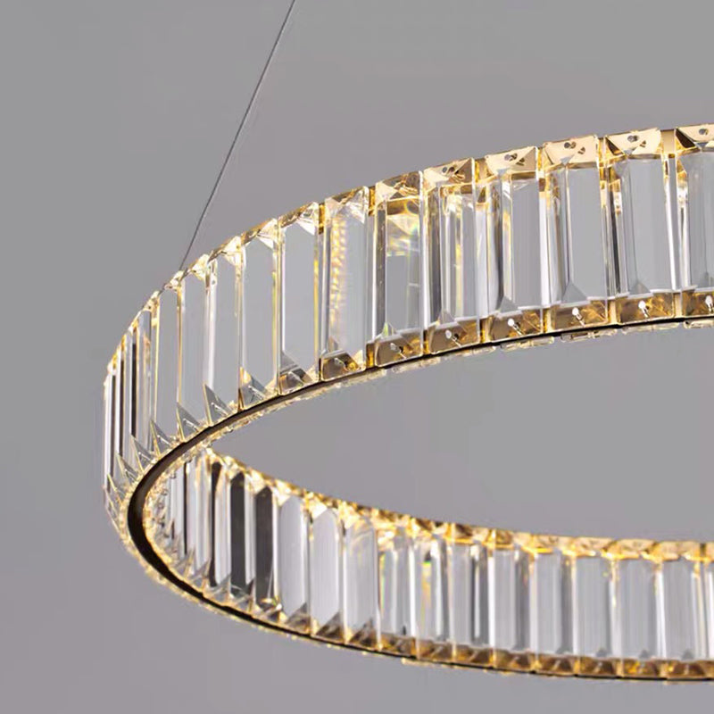 Circolo di ciondolo in acciaio inossidabile lampadario semplicità Cristallo a LED cristallino per cena
