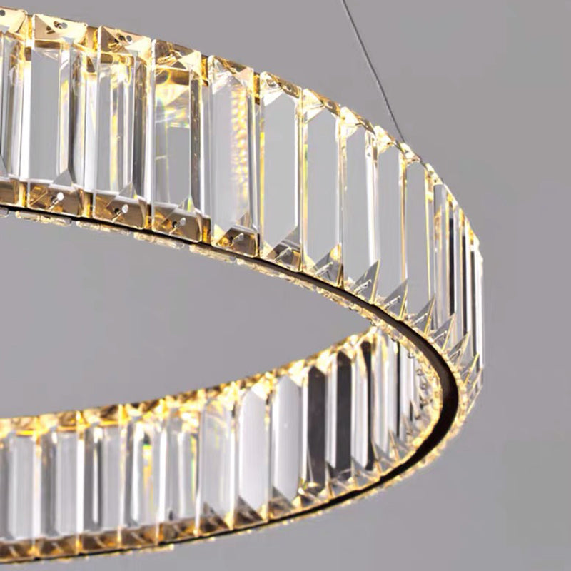 Circolo di ciondolo in acciaio inossidabile lampadario semplicità Cristallo a LED cristallino per cena