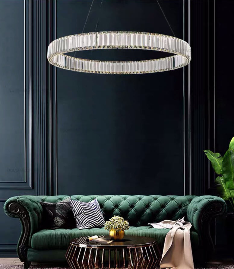 Circolo di ciondolo in acciaio inossidabile lampadario semplicità Cristallo a LED cristallino per cena