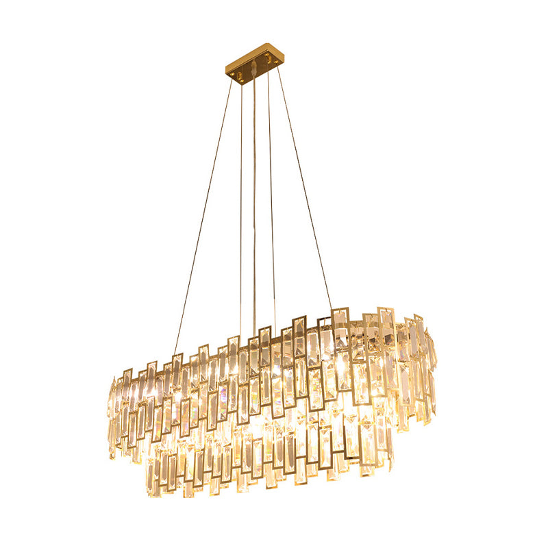 10 têtes de plafond en cristal à têtes rectangle lampe au plafond en or