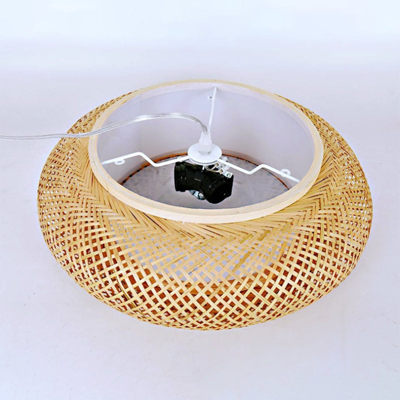 Rounded Drum Flush Mount Light Rattan Japanese Flush Mount Spotlight for Restaurant