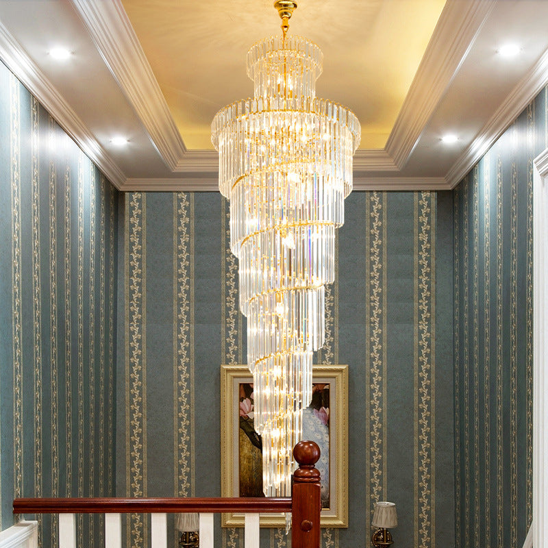 12 têtes lampe de suspension de plafond de style simple en spirale en spirale à tige de cristal clair lustre