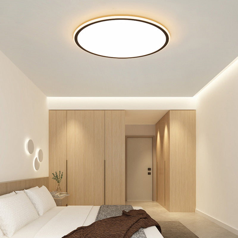 Modern Bedroom Round LED Ceiling Light Minimalist Aluminum Hallway Lighting Fixture in Black + White