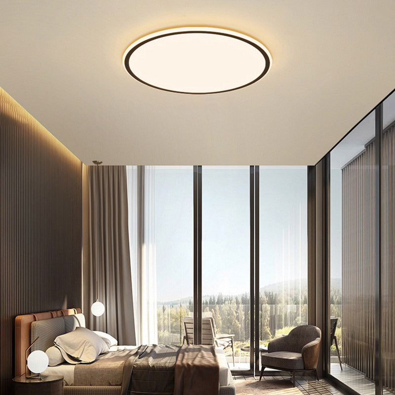 Modern Bedroom Round LED Ceiling Light Minimalist Aluminum Hallway Lighting Fixture in Black + White