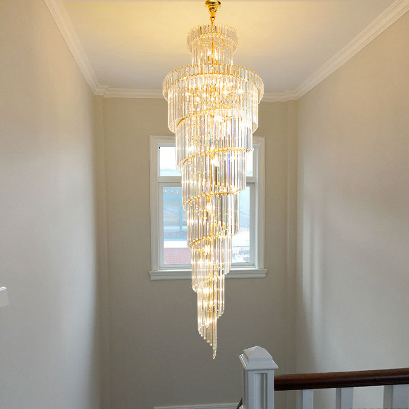 12 têtes lampe de suspension de plafond de style simple en spirale en spirale à tige de cristal clair lustre