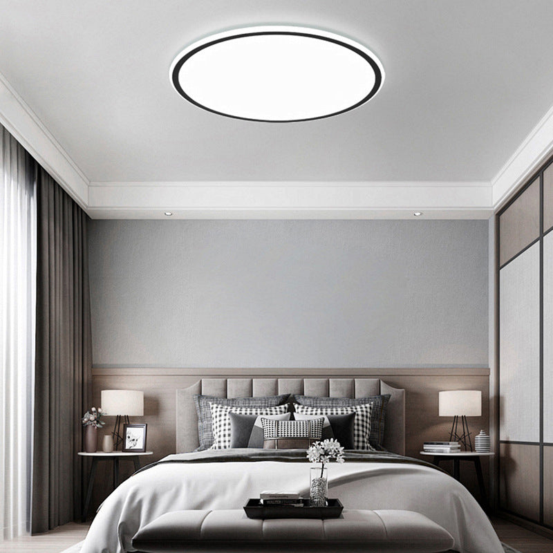 Modern Bedroom Round LED Ceiling Light Minimalist Aluminum Hallway Lighting Fixture in Black + White