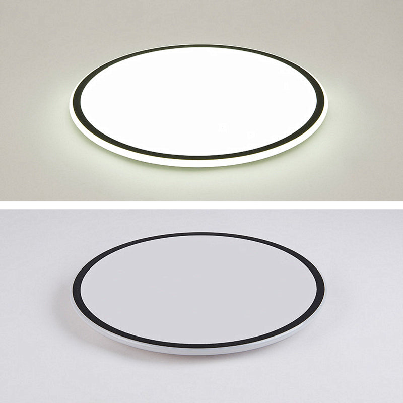 Modern Bedroom Round LED Ceiling Light Minimalist Aluminum Hallway Lighting Fixture in Black + White