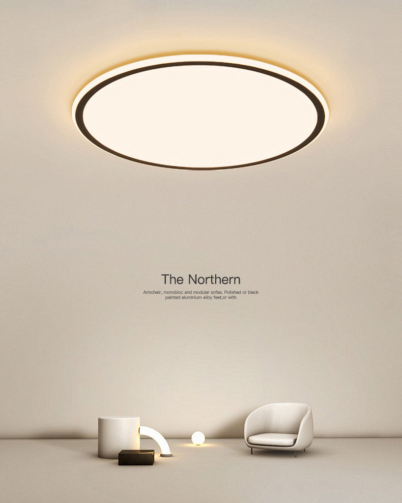 Modern Bedroom Round LED Ceiling Light Minimalist Aluminum Hallway Lighting Fixture in Black + White