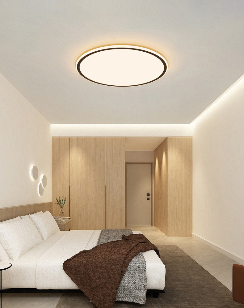 Modern Bedroom Round LED Ceiling Light Minimalist Aluminum Hallway Lighting Fixture in Black + White