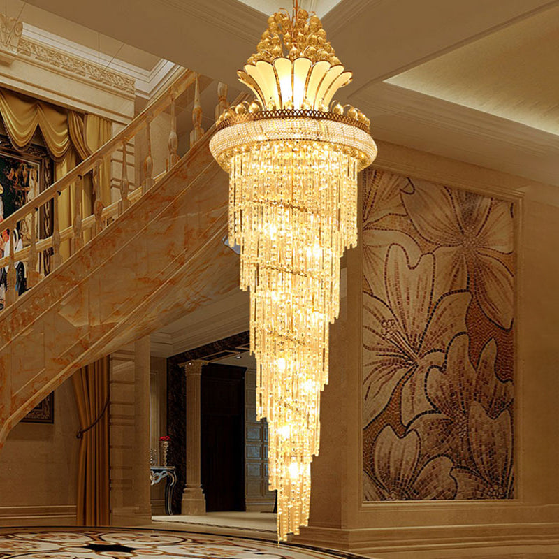 Gold 12 têtes lustre éclairage moderne en cristal en croi du lustre en spirale