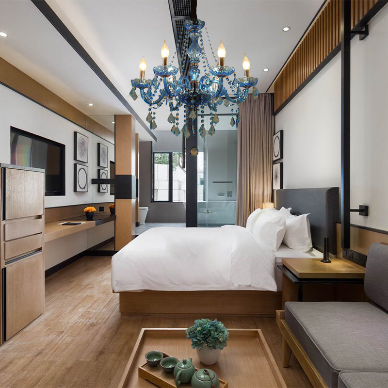 Candela/campana Crystal Crystal lampadario modernismo 6/18 lampadine blu luce sospesa con ombra/ombretta, 23,5 "/37,5"