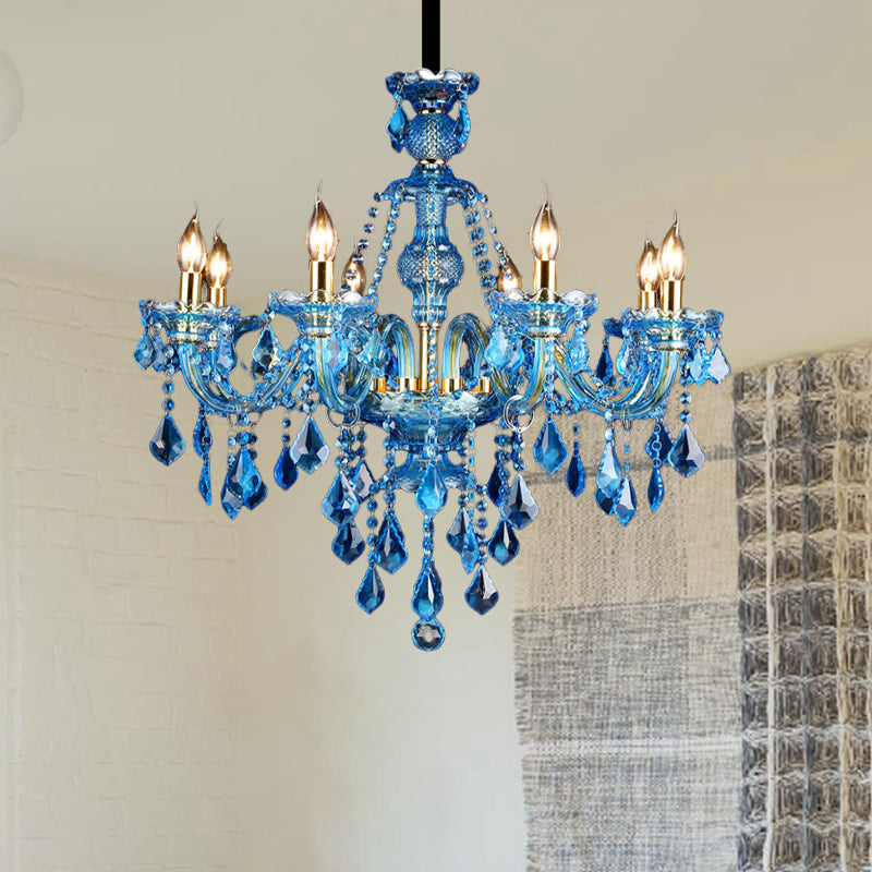 Blauwe Candelabra/Bell Kroonluchter Licht Modernisme 8/18 Hoofden afgeschuinde glazen kristal hangerverlichting met schaduw/schaduwloos, 28 "/37,5" W