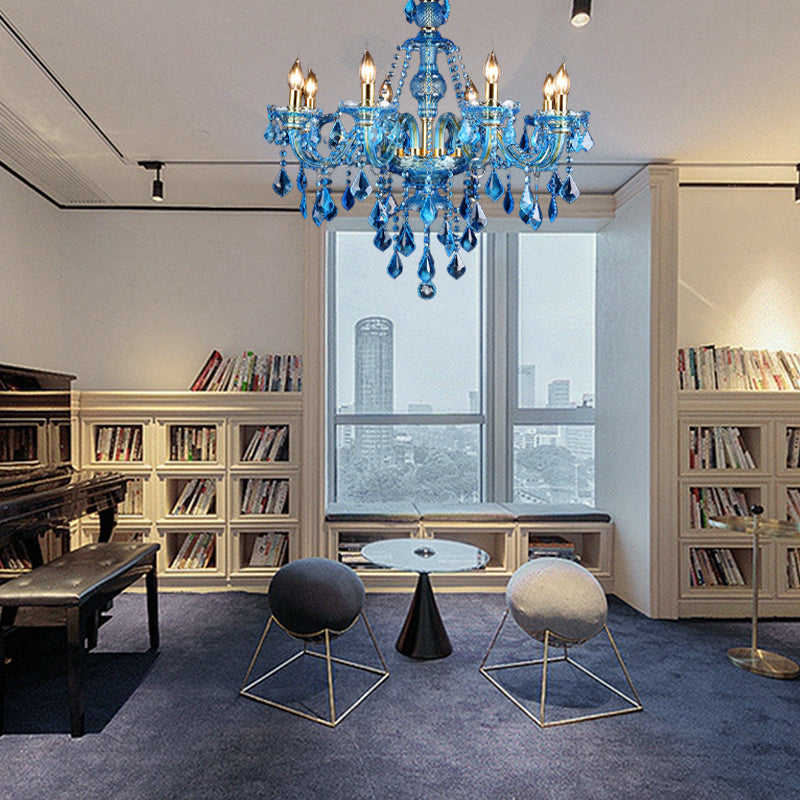 Candelabra blu/Bell Lightier Light Modernism 8/18 teste Luce a sospensione cristallina in vetro smussati con tonalità/ombre, 28 "/37,5" w