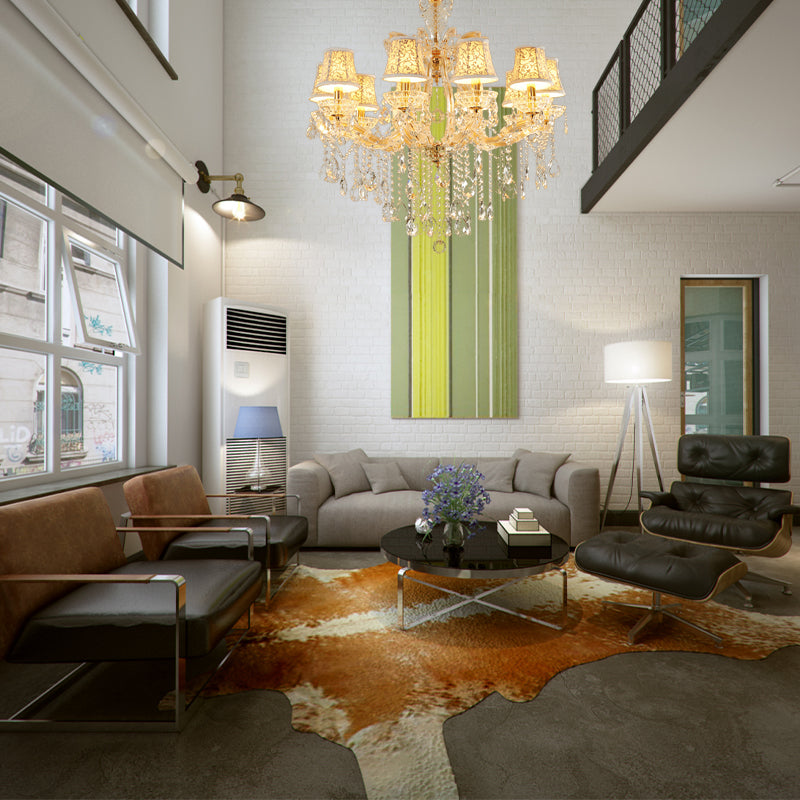 Teardrop Chandelier Light Fixture Modern Hand-Cut Crystal 10 Heads Gold Suspension Pendant for Living Room