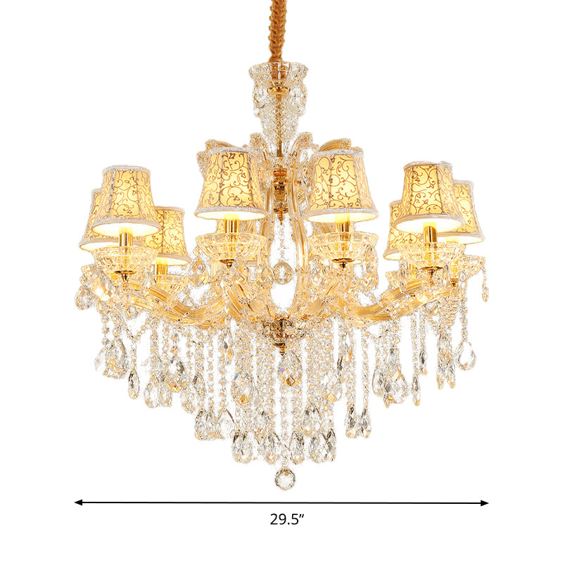Teardrop Chandelier Light Fixture Modern Hand-Cut Crystal 10 Heads Gold Suspension Pendant for Living Room