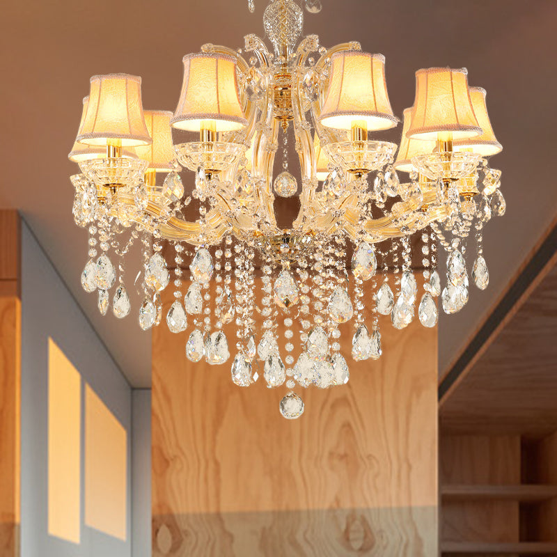 Teardrop Chandelier Light Fixture Modern Hand-Cut Crystal 10 Heads Gold Suspension Pendant for Living Room