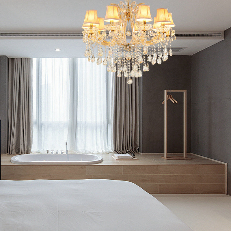 Teardrop Chandelier Light Fixture Modern Hand-Cut Crystal 10 Heads Gold Suspension Pendant for Living Room