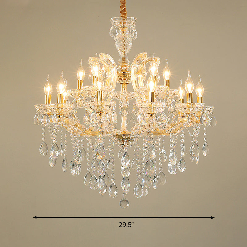 Teardrop Chandelier Light Fixture Modern Hand-Cut Crystal 10 Heads Gold Suspension Pendant for Living Room