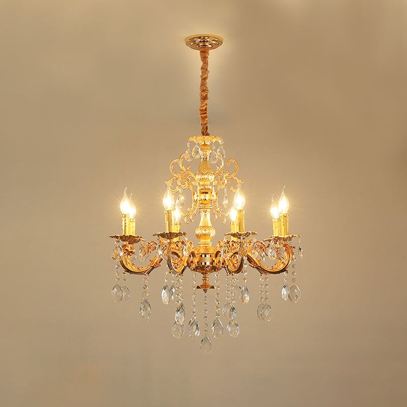 Metal Candle Chandelier Lighting Modern 8/10/12 Lights Brass Hanging Pendant with Crystal Draping