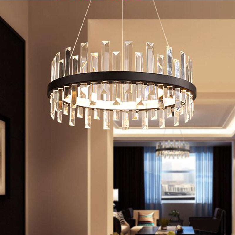 Luce a soffitto a sospensione circolare moderna rettangolo cristallino a LEDELIE LEDALIERE LED BLACI/BIANCO LAMPAGNO DI LUCE COLDA, LUPERATA 23,5 "/31,5"