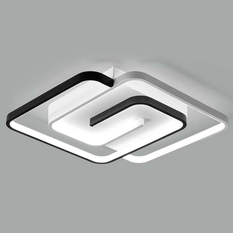 Black-White Maze Design Ceiling Fixture Minimalist Metal LED Flush Mount Light for Bedroom