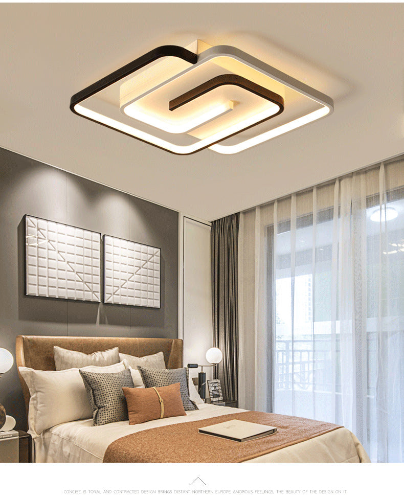 Black-White Maze Design Ceiling Fixture Minimalist Metal LED Flush Mount Light for Bedroom
