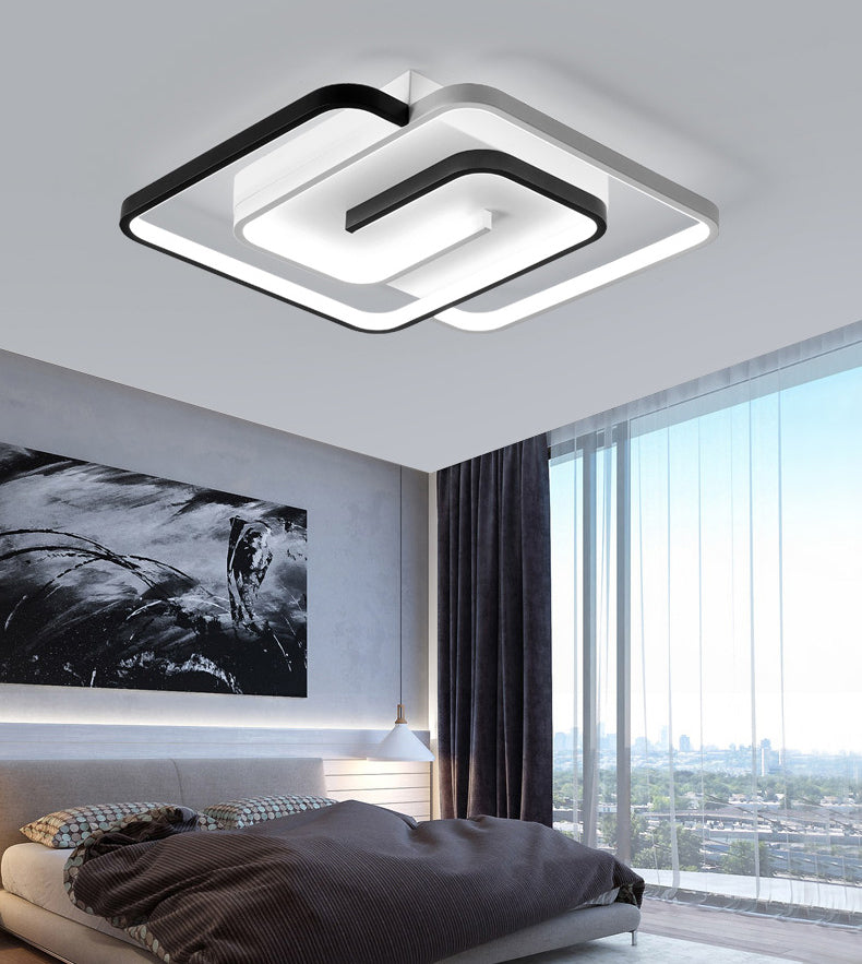 Black-White Maze Design Ceiling Fixture Minimalist Metal LED Flush Mount Light for Bedroom