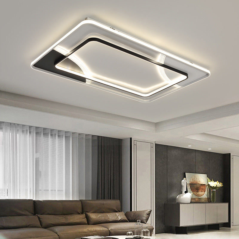 Minimalist LED Ceiling Lamp Black and White Geometric Flush Light with Acrylic Shade