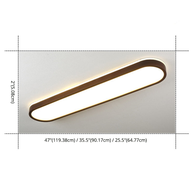 Dark Brown Oval Flush Lamp Simple LED Wooden Flush Ceiling Light with Backlit Design