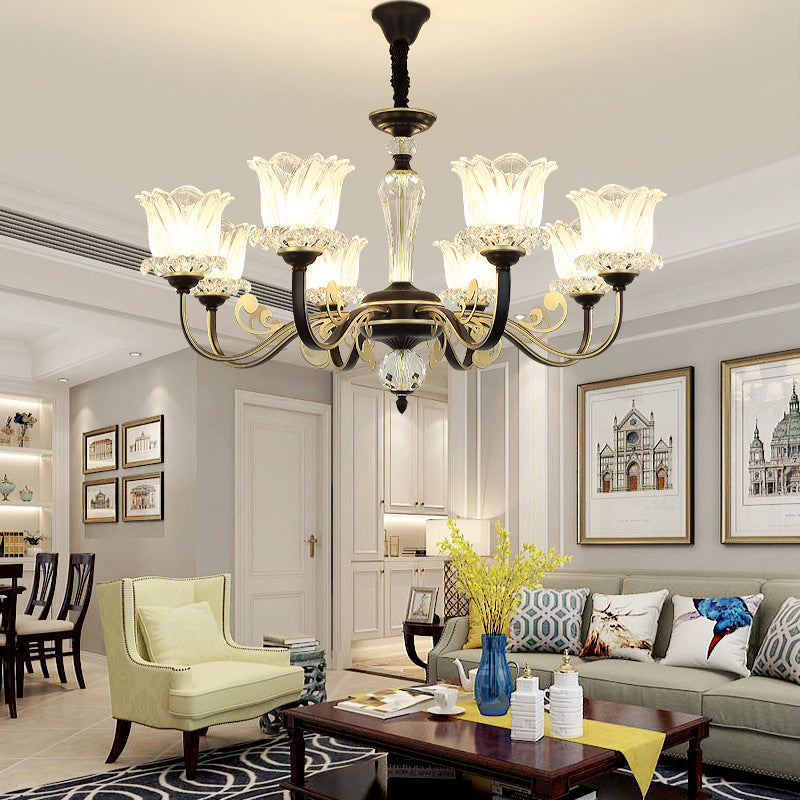 Flower Clear Glass Suspension Chiesa Light Contemporary 6/8/10 Tele Black Hanging Chandelier