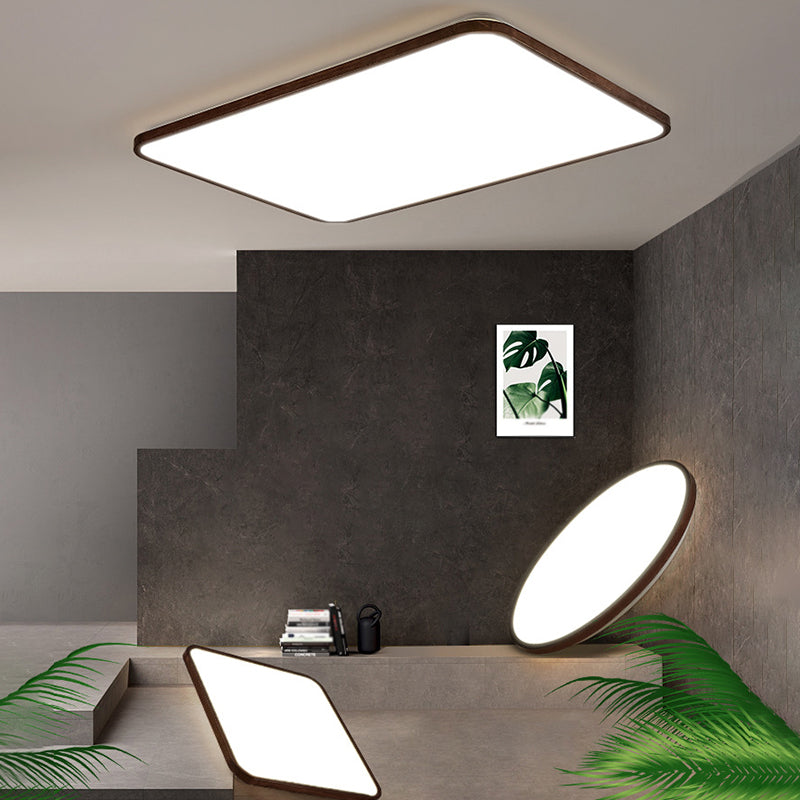 Walnut Wood Geometric Flush Mounted Light Modern Dark Brown LED Flush Light Fixture