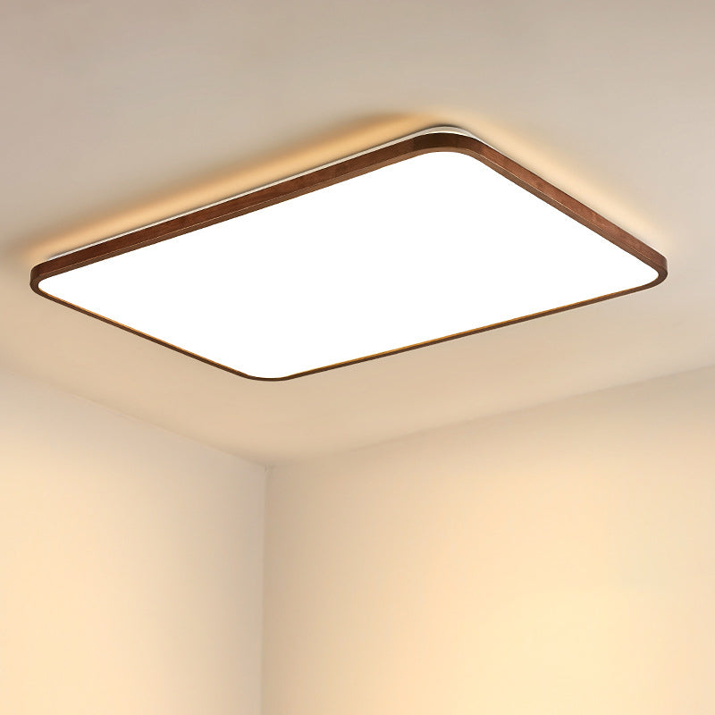 Walnut Wood Geometric Flush Mounted Light Modern Dark Brown LED Flush Light Fixture