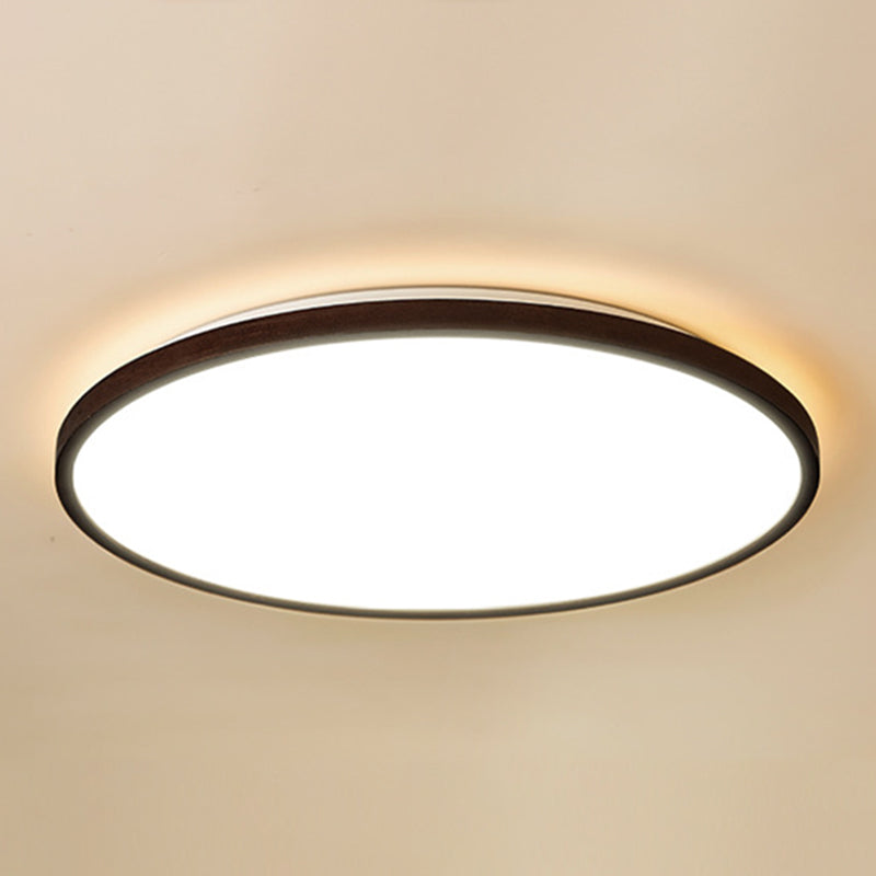 Walnut Wood Geometric Flush Mounted Light Modern Dark Brown LED Flush Light Fixture