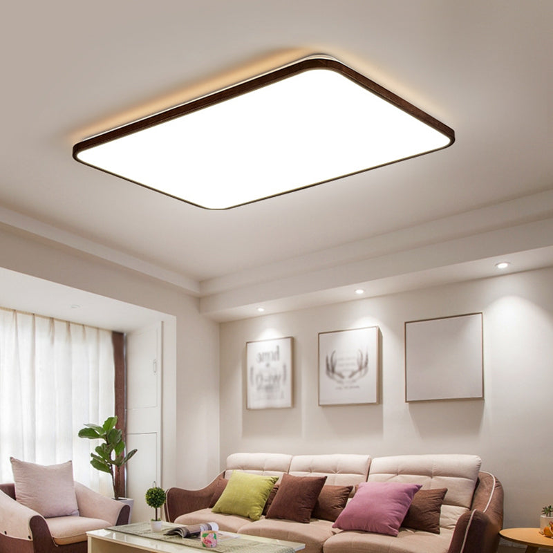 Walnut Wood Geometric Flush Mounted Light Modern Dark Brown LED Flush Light Fixture