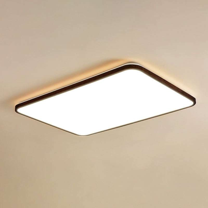 Walnut Wood Geometric Flush Mounted Light Modern Dark Brown LED Flush Light Fixture