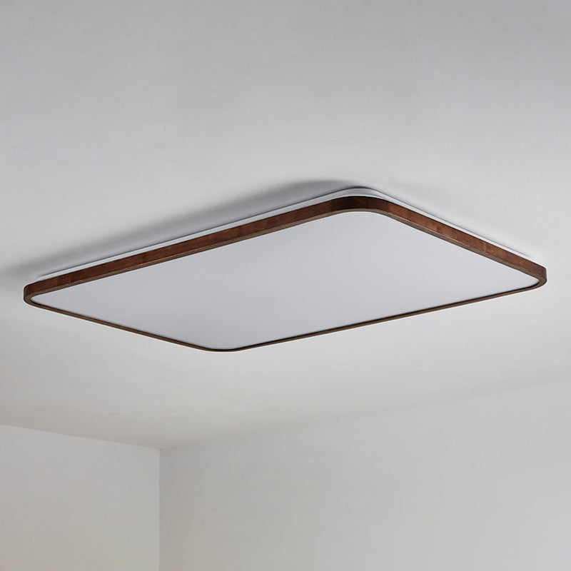 Walnut Wood Geometric Flush Mounted Light Modern Dark Brown LED Flush Light Fixture