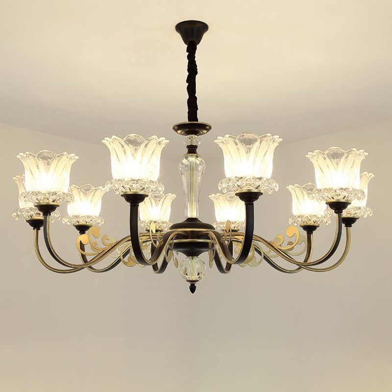Flower Clear Glass Suspension Chiesa Light Contemporary 6/8/10 Tele Black Hanging Chandelier