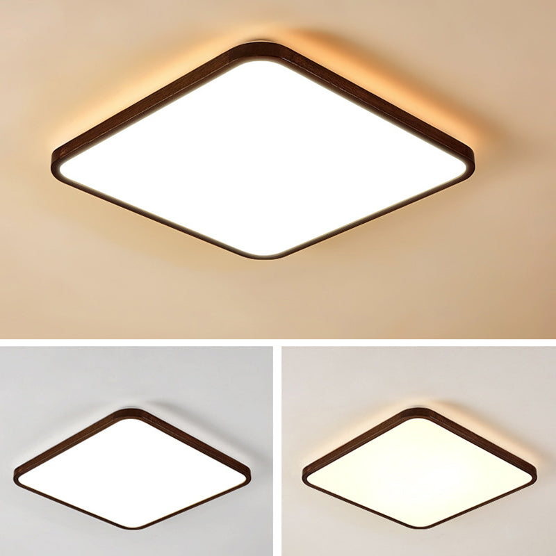 Walnut Wood Geometric Flush Mounted Light Modern Dark Brown LED Flush Light Fixture