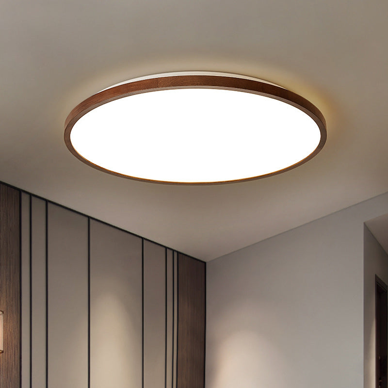 Walnut Wood Geometric Flush Mounted Light Modern Dark Brown LED Flush Light Fixture