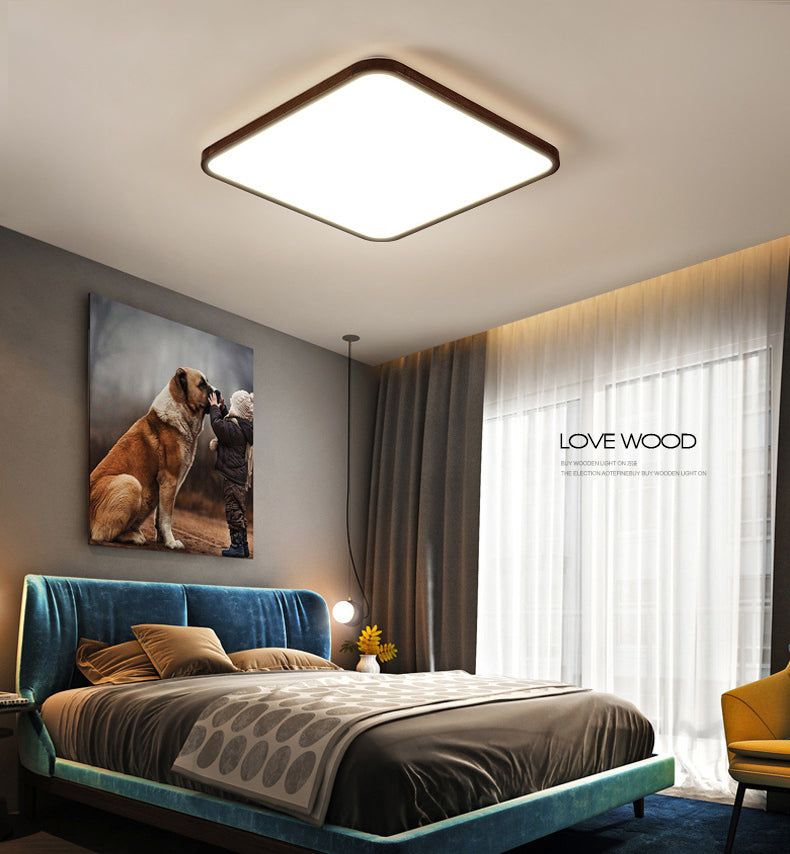 Walnut Wood Geometric Flush Mounted Light Modern Dark Brown LED Flush Light Fixture