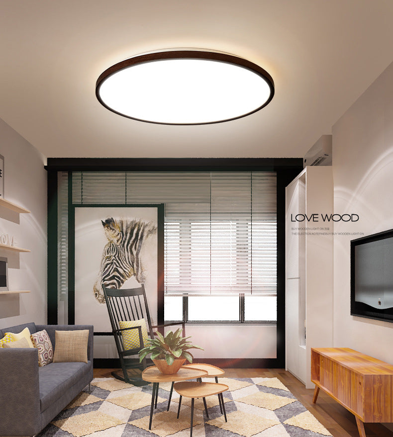 Walnut Wood Geometric Flush Mounted Light Modern Dark Brown LED Flush Light Fixture