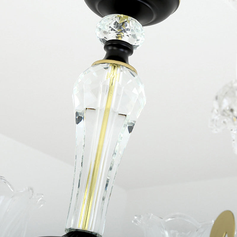 Flower Clear Glass Suspension Chiesa Light Contemporary 6/8/10 Tele Black Hanging Chandelier