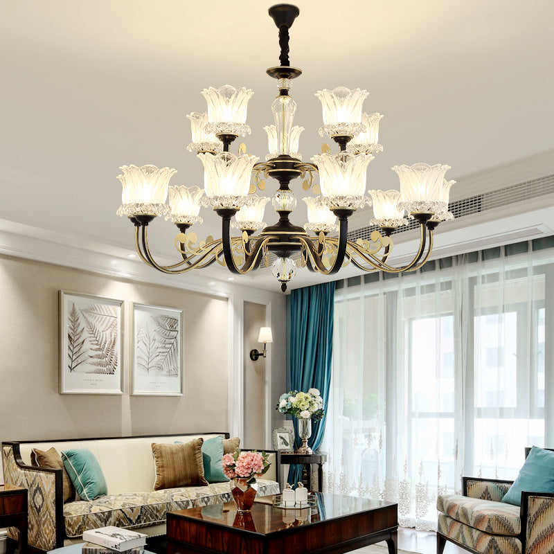 Flower Clear Glass Suspension Chiesa Light Contemporary 6/8/10 Tele Black Hanging Chandelier
