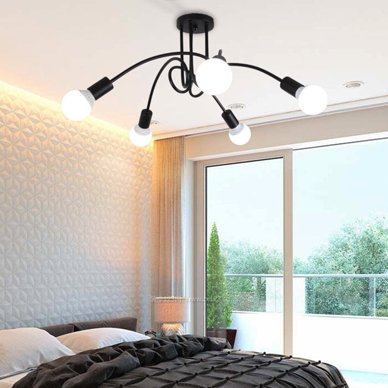 Luminaria de techo de montaje semiempotrado con bombilla expuesta industrial Luminaria de techo de montaje semiempotrado de metal en acabado negro