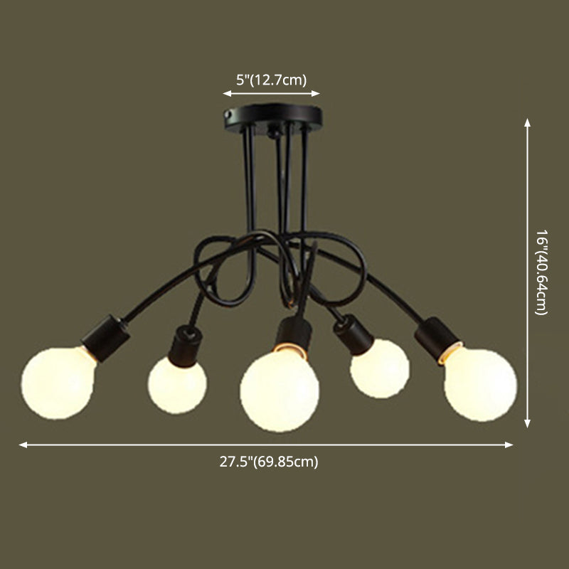 Luminaria de techo de montaje semiempotrado con bombilla expuesta industrial Luminaria de techo de montaje semiempotrado de metal en acabado negro
