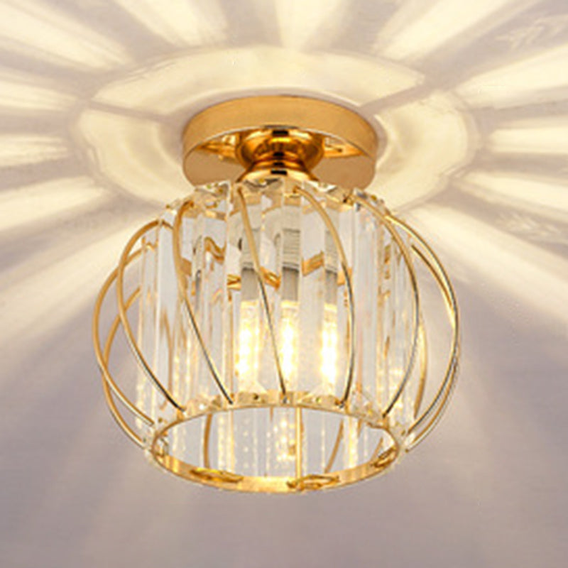 7.5 Inches Wide Mini Crystal Ceiling Light with Metal Wire Design Modern Lighting Fixture for Hallway Aisle